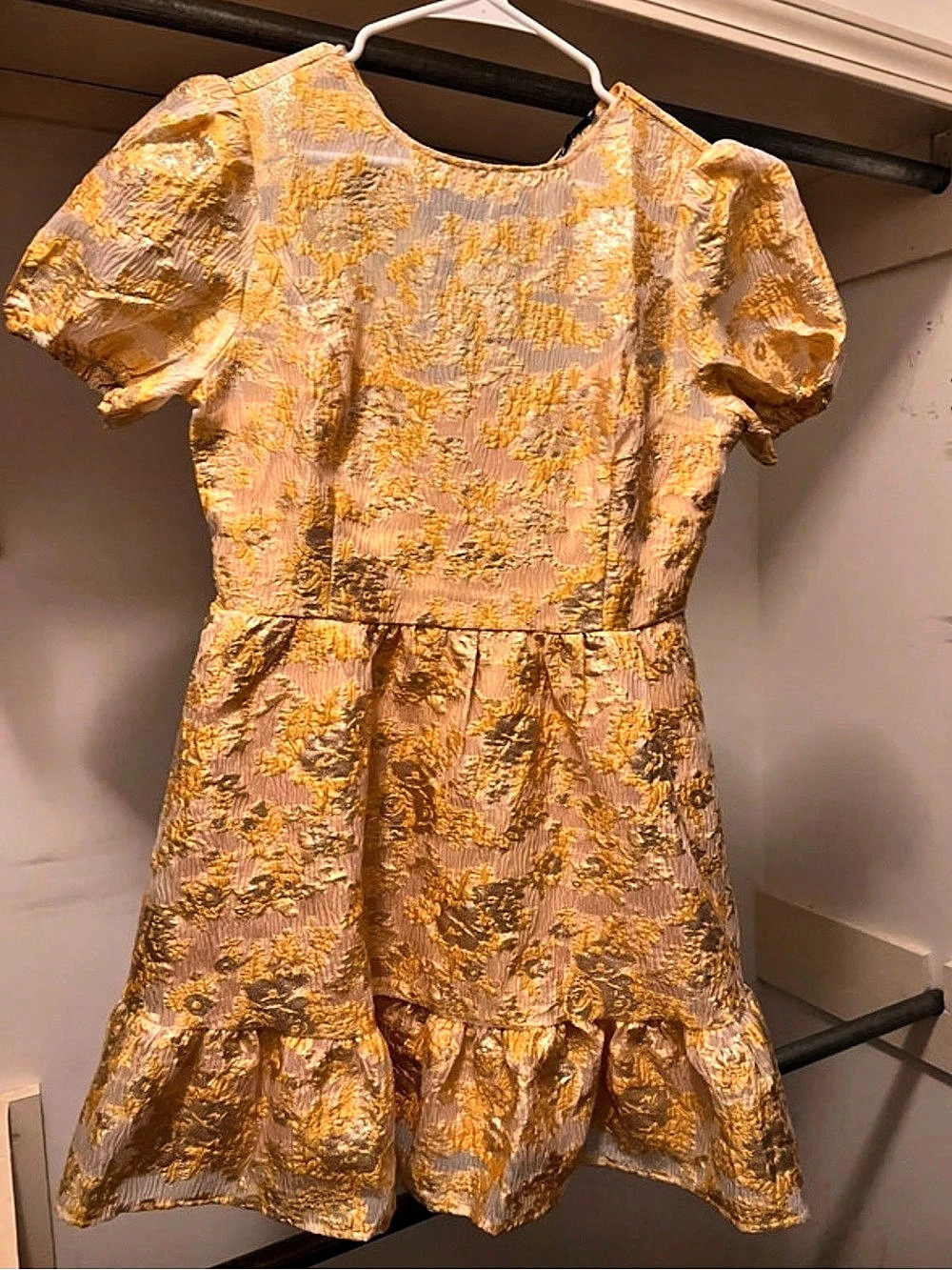 NWOT ASOS DESIGN metallic jacquard mini dress with puff sleeves